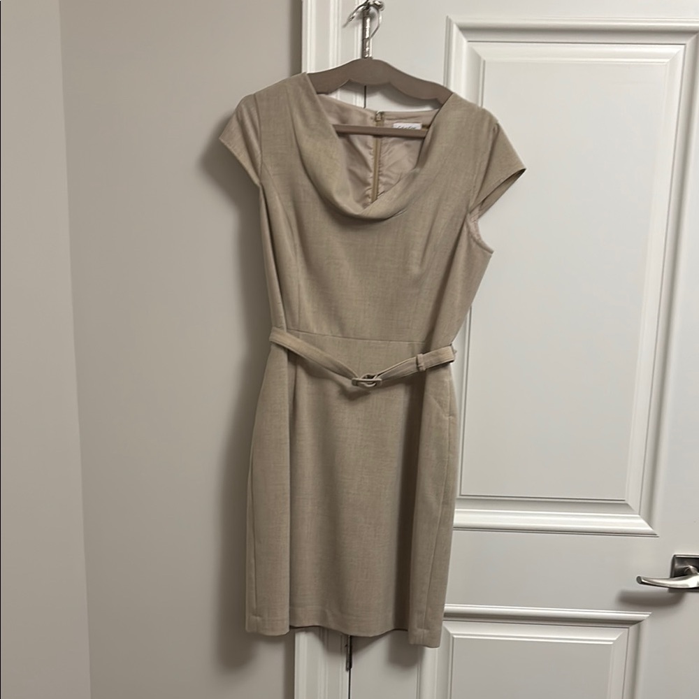 Calvin Klein Beige Midi Dress with Belt
